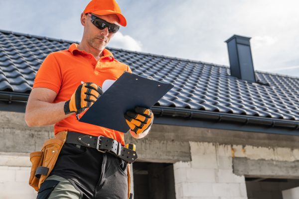 Caucasian Construction Site Supervisor in His 40s Making Daily Technical Documentation